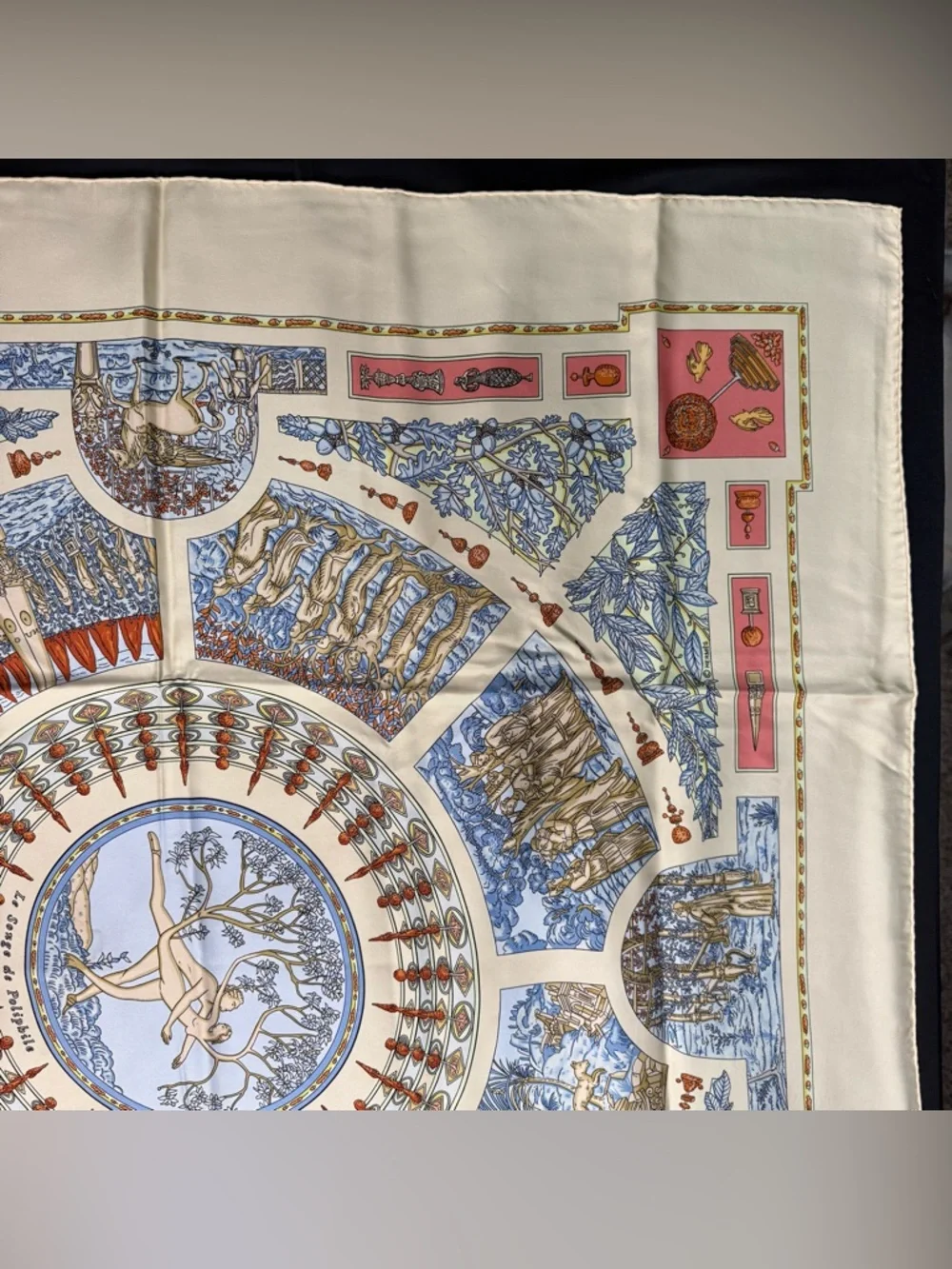 Hermes Silk Scarf Le Songe De Poliphile Love Forrest Blue Coral Cream - Picture 4 of 11